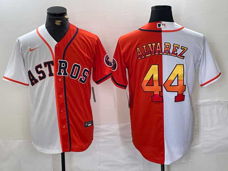 Mens Houston Astros #44 Yordan Alvarez White Orange Split Stitched Baseball Jersey Dzhi->houston astros->MLB Jersey